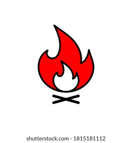 Feuerwehrsymbol im Lager. Feuer auf Feuerholz-Schild. Rotes Zeichen