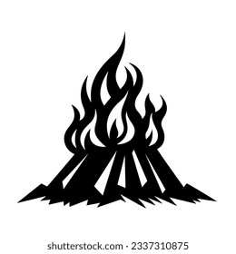 Camp fire icon. Bonfire burning on firewood sign. Vector.