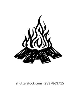 Feuerwehrsymbol im Lager. Feuer auf Feuerholz-Schild. Vektorgrafik.