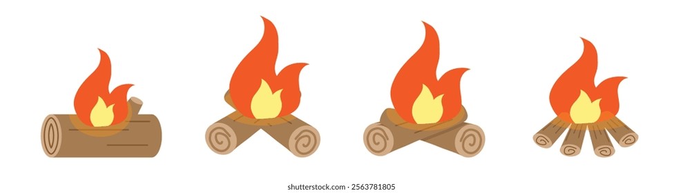 camp fire icon bonfire pit camping site burning flame in the wood log