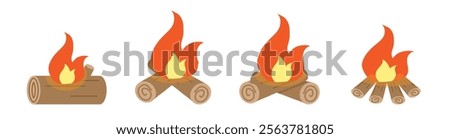 camp fire icon bonfire pit camping site burning flame in the wood log
