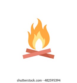 Camp fire icon in flat color style. Camping burn heat wild fire