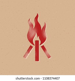 Camp fire icon in halftone style. Grunge background vector illustration.