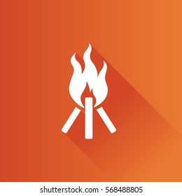 Camp fire icon in Metro user interface color style. Camping burn wild fire