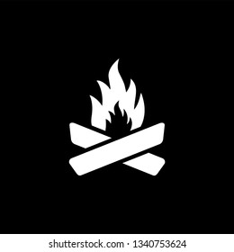 Camp Fire Icon On Black Background. Black Flat Style Vector Illustration.