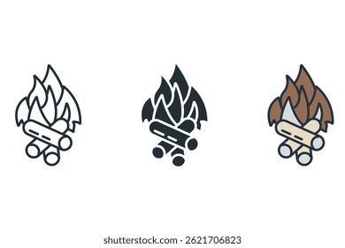 camp fire icons isolated on White Background. Flat style design
