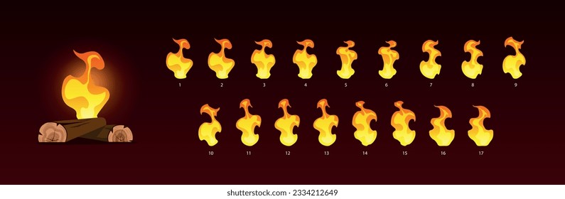 Camp fire icons set. Simple vector illustration in flat style isolated on a black background. Fire animation concept.