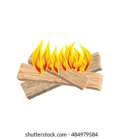 camp Fire isolated. Boards and flames on  white background. Burning logs
