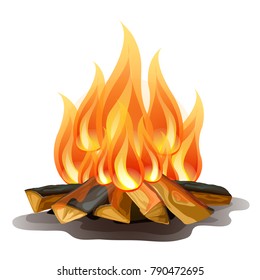 Camp fire isolated on white background. Vector cartoon close-up illustration.