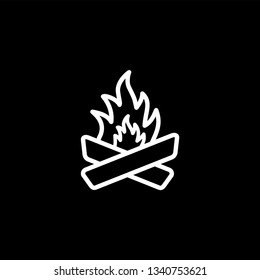 Camp Fire Line Icon On Black Background. Black Flat Style Vector Illustration.