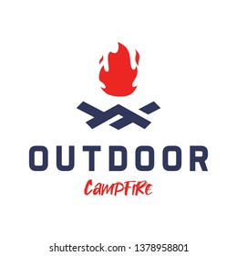 Camp Fire Logo Design Template. Outdoor Activity Like Camping, Hiking, Mountaineering Symbol