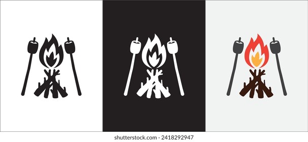 Camp fire marshmallow vector icons set. Marshmallows toast in bale fire or bonfire icon. Great for camping outdoor product. simple stock vector illustration in three variation.