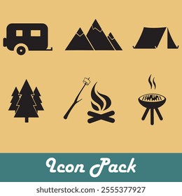 Camp fire outdoor icon pack silhouette vector 