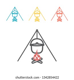 Camp fire with pot. Line icon. Vector signs for web graphics.
