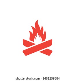 Camp Fire Red Icon On White Background. Red Flat Style Vector Illustration.
