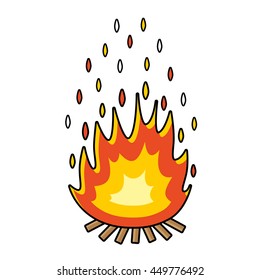 Camp fire with sparks isolated.