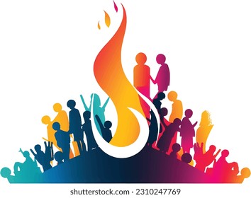Fuego de campamento rodeado por el logo del vector del pueblo