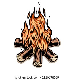 camp fire vector illustration isolated on white background. camp fire cartoons illustration 