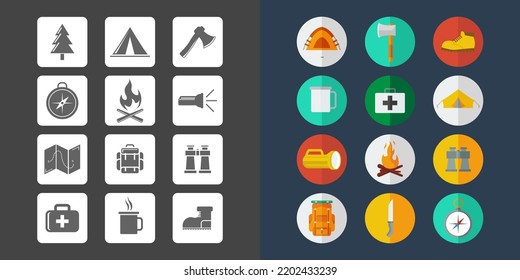 Camp flat icon collections. Set of modern icon element template illustration. Flat color icon. Futuristic icon for web, computer, technology. Vector eps 10