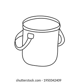 Camp folding bucket. Hand drawn vector illustration of in doodle style on white background. Isolated black outline.  Camping and tourism equipment.