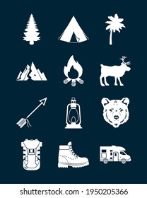 camp and forest icon set