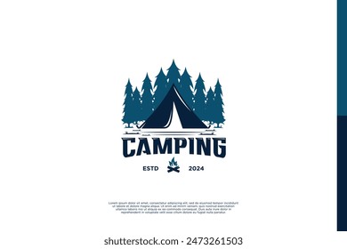 Camp forest logo design. Exploration vintage emblem.