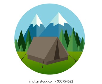camp forest mountain flat graphic icon illustration pine tree  jungle vector graphic