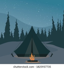 Campamento en la ilustración del vector de la naturaleza forestal
