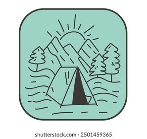 Camp forest tourism badge logotype silhouette concept. Vector graphic design cartoon illustration
