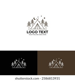 Camp in forest vector logo design template