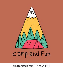 Camp and Fun design of nature design for badge, sticker, patch, t shirt design, etc