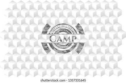 Camp grey badge with geometric cube white background