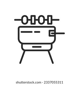 Camp Grill Icon. Vector Line Illustration of Compact Portable Charcoal Grill for Outdoor Camping Barbecue and Cooking Roaster Traveling.