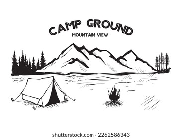 diseño del logo de camp ground diseño de la línea de silueta arte 