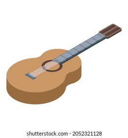 Camp guitar icon isometric vector. Bonfire camping guitar. Caravan acoustic activity