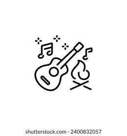 Camp guitar line icon isolated on white background
