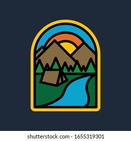 Camp hike mountain nature badge patch pin graphic illustration vector art t-shirt design