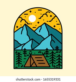 Camp hike mountain nature badge patch pin graphic illustration vector art t-shirt design