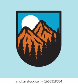 Camp hike mountain nature badge patch pin graphic illustration vector art t-shirt design