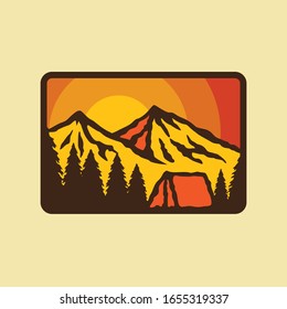 Camp hike mountain nature badge patch pin graphic illustration vector art t-shirt design