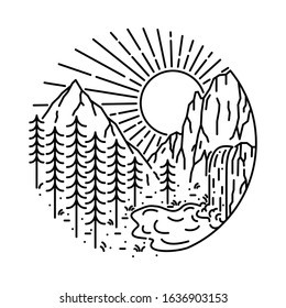 Camp Hike nature Wild Line Graphic Illustration Vector Art T-shirt Design