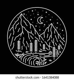 Camp Hike Nature Wild Line Graphic Illustration Vector Art T-shirt Design