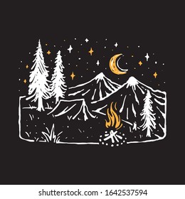 Camp Hike Nature Wild Line Graphic Illustration Vector Art T-shirt Design