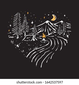 Camp Hike Nature Wild Line Graphic Illustration Vector Art T-shirt Design