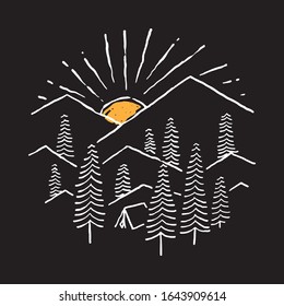 Camp Hike Nature Wild Line Graphic Illustration Vector Art T-shirt Design