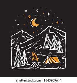 Camp Hike Nature Wild Line Graphic Illustration Vector Art T-shirt Design