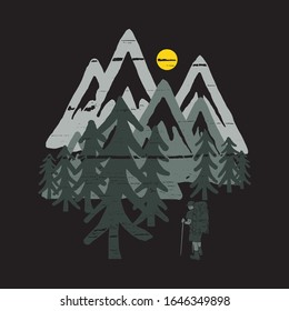 Camp Hike Nature Wild Line Graphic Illustration Vector Art T-shirt Design