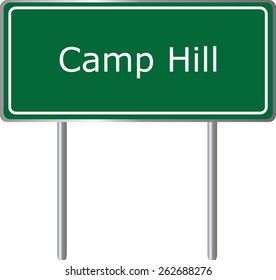 Camp Hill, Alabama, road sign green vector illustration, road table, USA city