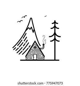 Camp House by a Tree on The Mountain