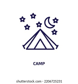 camp icon from activity and hobbies collection. Thin linear camp, tent, summer outline icon isolated on white background. Line vector camp sign, symbol for web and mobile